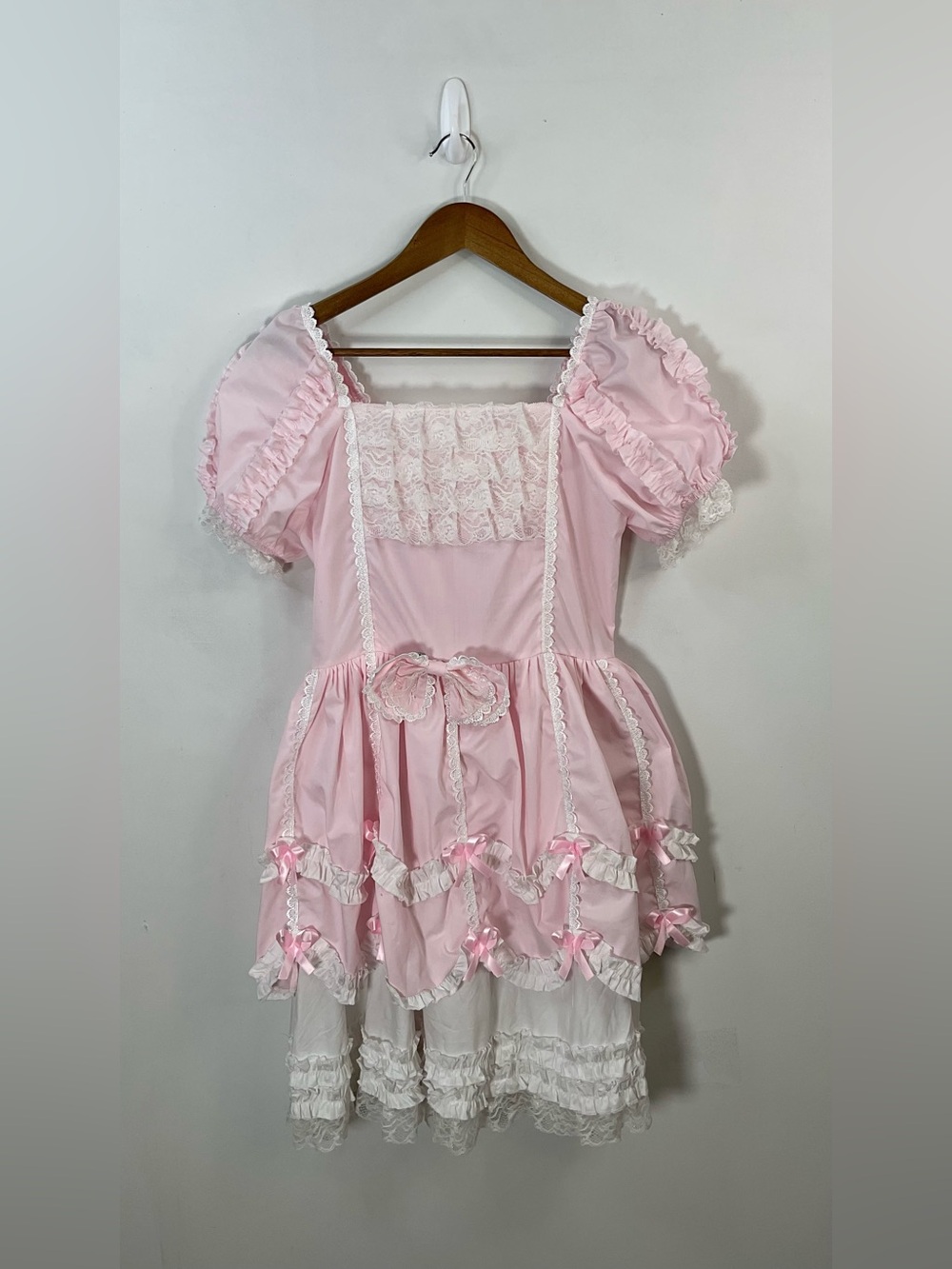 Antaina Pink Cotton Lace Bow Victorian Lolita Cosplay Dress Size Medium